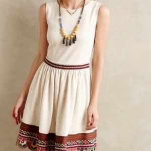 let me be Anthropologie sleeveless linen circle faux leather dress